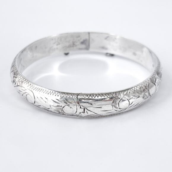 Vintage Sterling Silver 925 Hinged Bangle Bracelet – 7.25” Missing Safety Chain - Picture 2 of 11